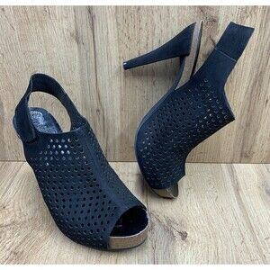 VINCE CAMUTO Women's Patrizia Black Leather Stiletto Platform Sandals Size 10 M